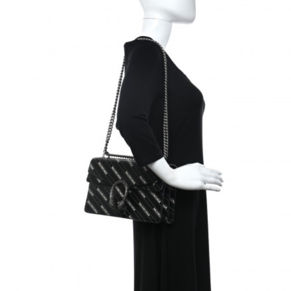 SOLD: GUCCI X BALENCIAGA Calfskin Logo Print Dionysus Shoulder Bag Black - Picture 4 of 12